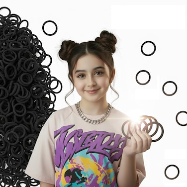 50-Pack Black Elastic Hair Ties for Girls &ndash; Stylish Ponytail &amp; Bracelet Set with Strong Stretch Rubber Bands for Everyday Trendy Hairstyles
