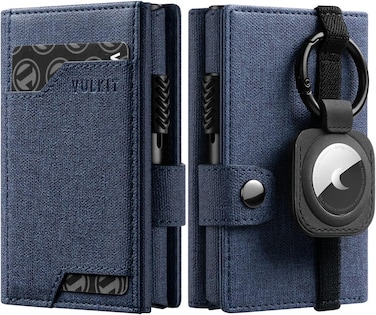 VULKIT Pop up Card Wallet with AirTag Holder RFID Blocking Credit Card Holder with Banknote Compartment &amp; ID Window for Men (Navy)