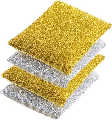 Kitchen Scrubbing Sponges,Heavy Duty Non-Scratch Scrubbing Cleaner Sponges,Multi-Surface Non-Metal Dish Scouring Scrubbers for Fast Cleaning (Gold,Silver,4 PCS)