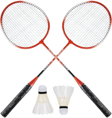 2 Player Badminton Racket Set with 12 Shuttlecocks &ndash; Lightweight Steel Alloy Racquets for Kids &amp; Adults, Outdoor Backyard Beach Garden Sports Game Equipment" Random Color