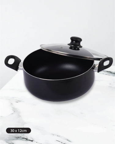Cookline Pressed Nonstick Casserole with Glass Lid   Induction Base   30 cm   Black