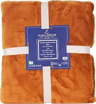 Elega Decor Flannel Blanket, 150x200 cm, Single, Double-Brushed Polyester 300 GSM - Gold