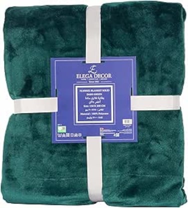 Elega Decor Flannel Blanket, 150x200 cm, Single, Double-Brushed Polyester 300 GSM - Dark Green