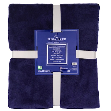 Elega Decor Flannel Blanket, 200x220 cm, Single, Double-Brushed Polyester 300 GSM - Navy Blue