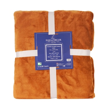 Elega Decor Flannel Blanket, 200x220 cm, Single, Double-Brushed Polyester 300 GSM - Gold