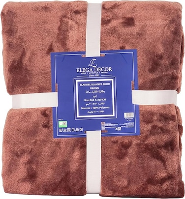 Elega Decor Flannel Blanket, 200x220 cm, Single, Double-Brushed Polyester 300 GSM - Brown