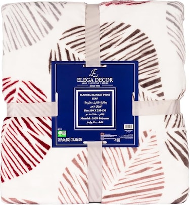 Elega Decor Flannel Blanket, 200x220 cm, Double-Brushed Polyester, Ultra Soft Throw Blanket - Leaf Print