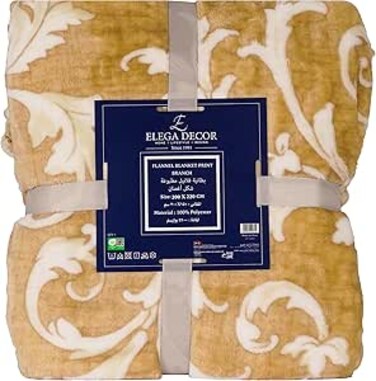 Elega Decor Flannel Blanket, 200x220 cm, Double-Brushed Polyester, Ultra Soft Throw Blanket - Branch Print