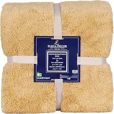Elega Decor Sherpa Blanket Single, 150x200 cm, Ultra-Soft Flannel Throw with Plush Fleece - Beige