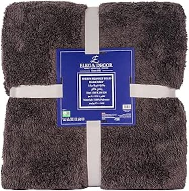 Elega Decor Sherpa Blanket Single, 150x200 cm, Ultra-Soft Flannel Throw with Plush Fleece - Dark Grey