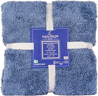 Elega Decor Sherpa Blanket Double, 200x220 cm, Ultra-Soft Flannel Throw with Plush Fleece - Navy Blue