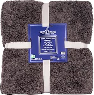 Elega Decor Sherpa Blanket Double, 200x220 cm, Ultra-Soft Flannel Throw with Plush Fleece - Dark Grey