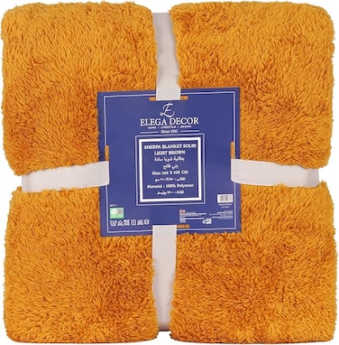 Elega Decor Sherpa Blanket Double, 200x220 cm, Ultra-Soft Flannel Throw with Plush Fleece - Light Brown