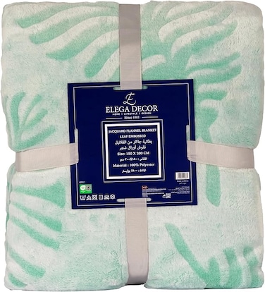 Elega Decor Flannel Blanket, Jacquard 150x200 cm Single, Super Soft Cozy Throw Blanket - Leaf Embossed