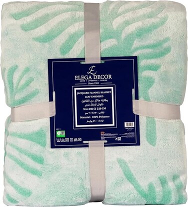 Elega Decor Flannel Blanket, Jacquard 200x220 cm Double, Super Soft Cozy Throw Blanket - Leaf Embossed