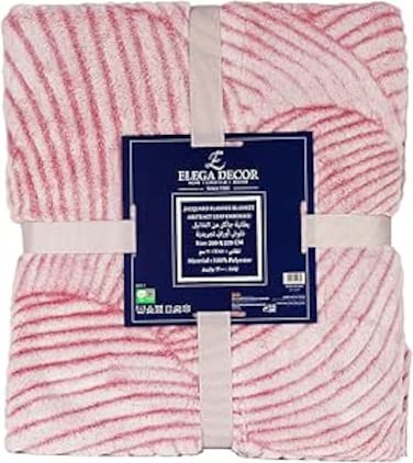 Elega Decor Flannel Blanket, Jacquard 200x220 cm Double, Super Soft Cozy Throw Blanket - Abstract Leaf Embossed