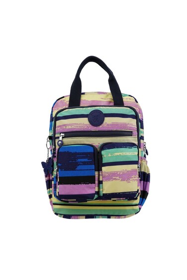CAPRICE COLLECTION Unisex Medium Compact  Backpack  Lightweight, Water-Proof Nylon  Adjustable Straps &amp; Detachable Shoulder Strap, Multi-Color Horizontal Stripe