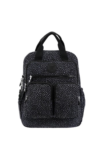 CAPRICE COLLECTION Unisex Medium Compact Backpack  Lightweight, Water-Proof Nylon  Adjustable Straps &amp; Detachable Shoulder Strap, Polka Dot Grey