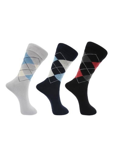 جوارب رجالية للشركات – قابلة للتنفس، تمتص الرطوبة، ثابتة – قطن عالي الجودة – 3 أزواج (رمادي فاتح، أسود، أزرق)