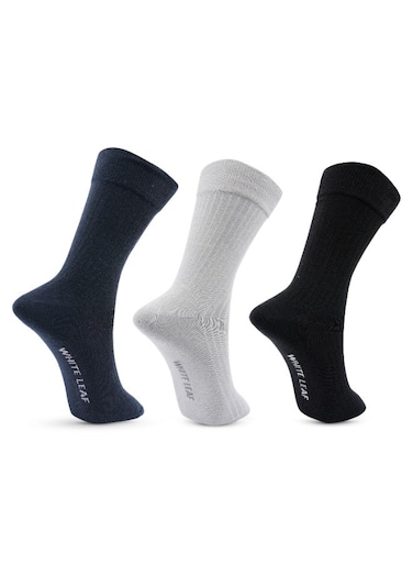 3 Pairs Men&rsquo;s Corporate Crew Socks &ndash; Breathable, Moisture-Wicking, Stay-Put Grip &ndash; Premium Cotton (Light Grey, Black, Blue)