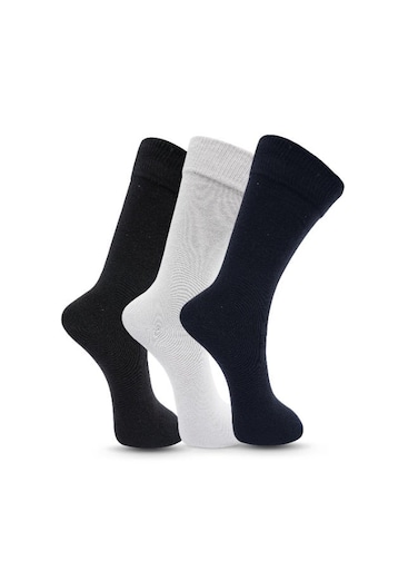 3 Pairs Men's Cotton Athletic Crew Socks Mid - Calf, Ultra - Breathable, Superior Moisture - Wicking - Free Size (Blue, Black and Gray)