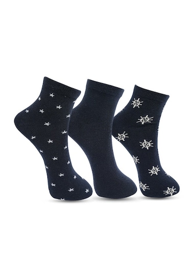 Men's Breathable Cotton Corporate Ankle Socks - 3 Pairs, Cushion Comfort, Moisture Control - Free Size - Dark Blue
