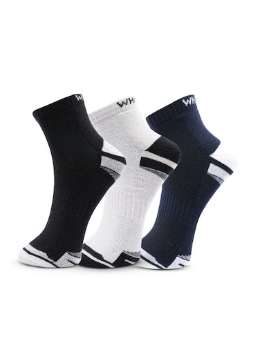 3 Pack Half-Terry Ankle Socks - Free Size - Black, Light Grey and Blue