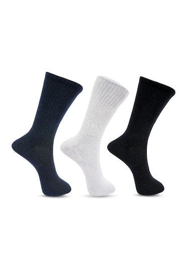 3 Pack Half-Terry Mid Calf Socks - Free Size - Blue, Light Grey and Black