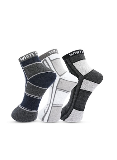 3 Pack Terry Ankle Socks - Blue, Gray and White