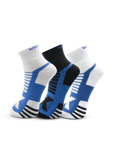 3 Pairs Ankle Socks Soft Cotton Terry Cushioned Moisture-Wicking Antibacterial Free Size - Black, Gray and White