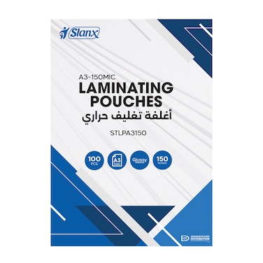 STANX Premium Laminating Pouches A3 (303 &times; 426 mm) &ndash; 150 MIC &ndash; Box of 100 &ndash; Clear Thermal Laminating Sheets for Office, School &amp; Home Use