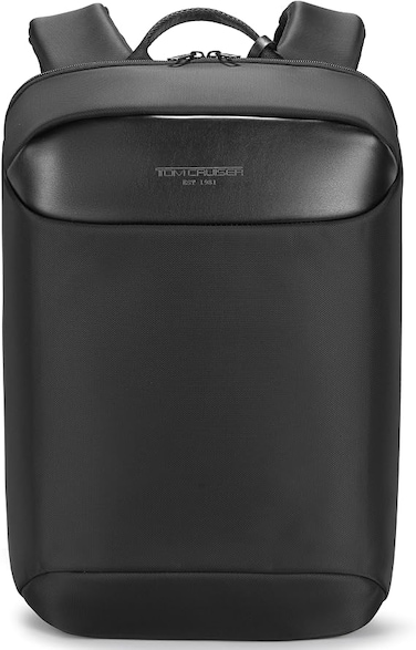 TOM CRUISER Business Laptop Backpack for 15.6-Inch Laptop, 210D Honeycomb Polyester &amp; Microfiber Leather Work Backpack with Organizer Panel &amp; Quick-Access Zip Pockets, Black