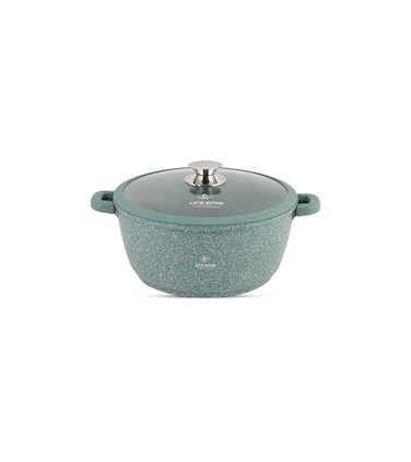 LIFE SMILE Cooking Pot - Multi Layer Non Stick Granite Coating 100% PFOA Free - Glass Lid With Silicone Rim - Detachable Silicone Handles - oven safe (Green, 24CM (4.1 Liters))
