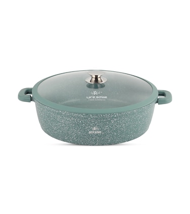 LIFE SMILE Shallow Pot - Multi Layer Non Stick Granite Coating 100% PFOA Free - Glass Lid With Silicone Rim - Detachable Silicone Handles - Oven Safe Frying Pan (Green, 40CM (9.6 Liters))