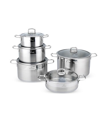 LIFE SMILE Cookware Set 10 Pieces - Pure 18/10 Stainless Steel Set - Induction Base Pots and Pans Set - Non-Toxic, 100% PFOA, PTFE &amp; PFOS Free - Oven Safe Kitchen cookware Sets (Silver)