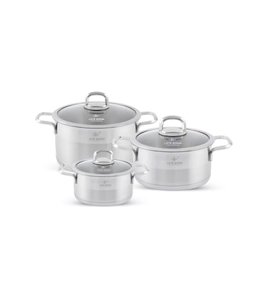 LIFE SMILE Cookware Set 6 Pieces - Pure 18/10 Stainless Steel Set - 16/20/24 CM Induction Base Pots Set - Non-Toxic, 100% PFOA, PTFE &amp; PFOS Free - Oven Safe Kitchen cookware Sets (Silver)