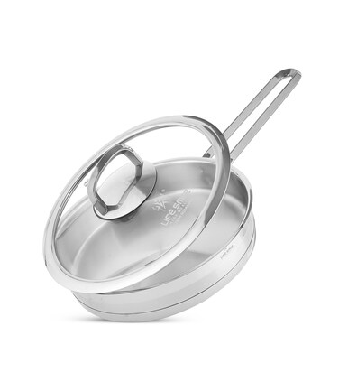 LIFE SMILE Frying pan with Lid - 18/10 Pure Stainless Steel - Thick Induction Base Fry Pan - Non-Toxic, 100% PFOA, PTFE &amp; PFOS Free - Oven Safe Saute Pan (Silver, 20 CM (1.1 Liters))