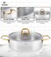 LIFE SMILE Shallow Pot with Lid - 18/10 Pure Stainless Steel - Induction Base Double Handle Fry Pan - Non-Toxic, 100% PFOA, PTFE &amp; PFOS Free - Oven Safe Saute Pan (Gold, 24 CM (3 Liters))