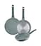 LIFE SMILE Frying Pan Set - Multi Layer Non Stick Granite Coating Fry Pan Set   PFOA FREE   Induction Base Pan   Heat-Resistant Handle with Hanging Loop (Green, 20/24/28 CM)