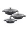 LIFE SMILE Shallow Pots Set with Lid   100% PFOA FREE   Non Stick Granite Coating Frying Pans set   Oven Safe   Double Handle (Black (Induction Base), 20/24/28 CM)