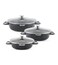LIFE SMILE Shallow Pots Set with Lid   100% PFOA FREE   Non Stick Granite Coating Frying Pans set   Oven Safe   Double Handle (Black (Induction Base), 24/28/32 CM)