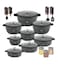 Cookware Set - 42 Pieces Pots and Pans set Granite Non Stick Coating 100% PFOA FREE, Induction Base Cooking Set with Removable Silicone Handles - Oven Safe (Black)