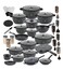 Cookware Set - 68 pieces Pots and Pans Complete set Granite Non Stick Coating 100% PFOA FREE, Induction Base Cooking Set with Removable Silicone Handles - Oven Safe (Black)