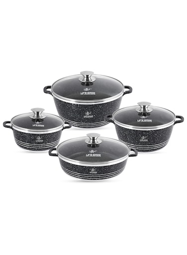 Life Smile 8 Piece Non-Stick Granite Cookware Set - Cookwares with Stainless Steel Rim