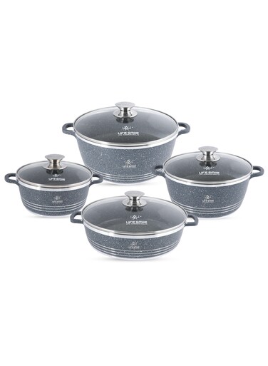 Life Smile Nonstick Cookware Set 20 pcs Cookwares-Oven Safe Pots and Pans Set Granite Coating Cooking Pots set