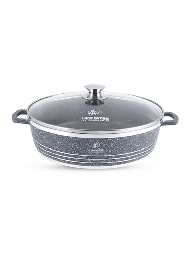 Life Smile Non Stick Shallow Pot with Multi Layer Non Stick Granite Coating