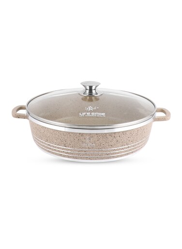 Life Smile Non Stick Shallow Pot with Multi Layer Non Stick Granite Coating