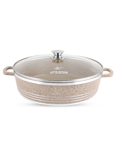 Life Smile Non Stick Shallow Pot with Multi Layer Non Stick Granite Coating