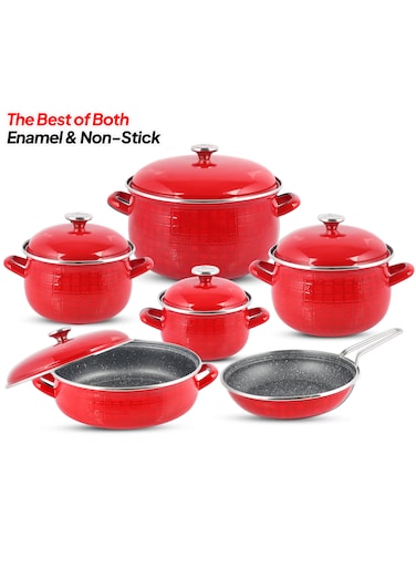 Life Smile 11 Pcs Enamel Cookware Set with Ultra Non Stick Pots and Pans