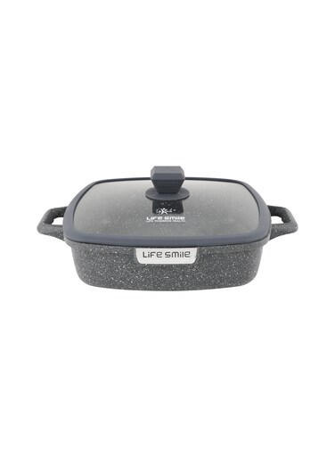 Life Smile Granite Nonstick 28cm Shallow Pot with Lid (4.5L) &ndash; Multi-Layer Granite Coating-Induction Compatible Aluminium Casserole